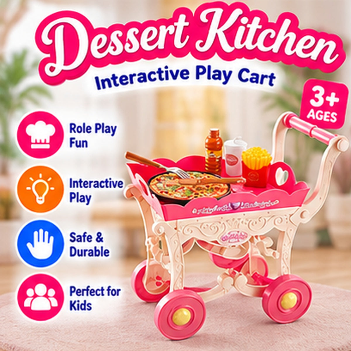 32-Piece Pretend Food & Serving Cart