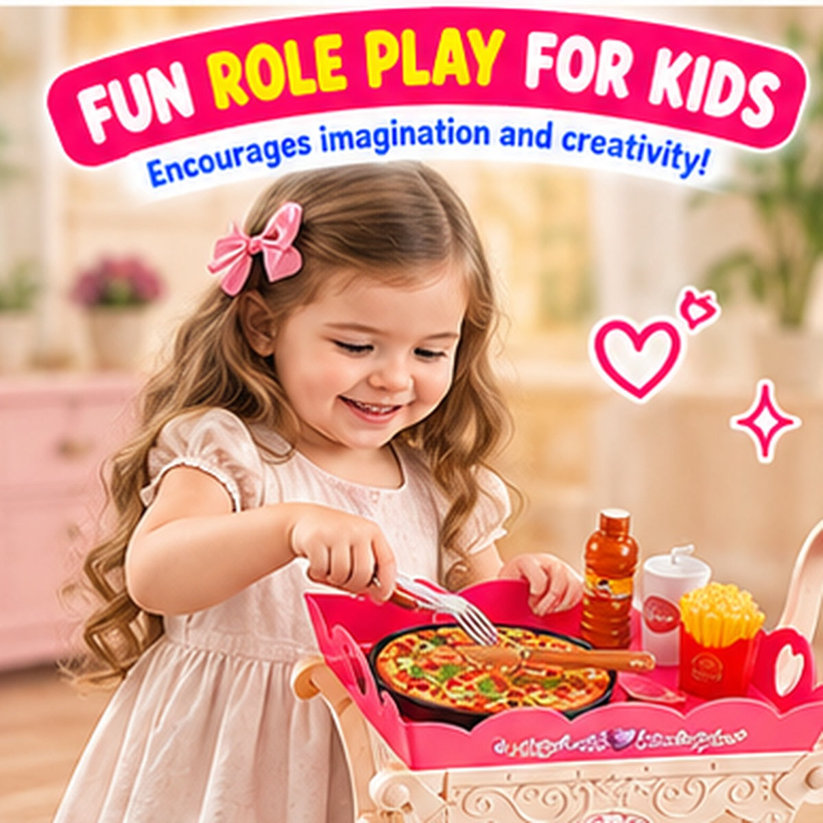 32-Piece Pretend Food & Serving Cart