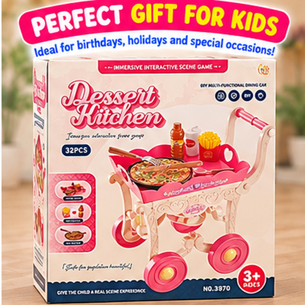 32-Piece Pretend Food & Serving Cart