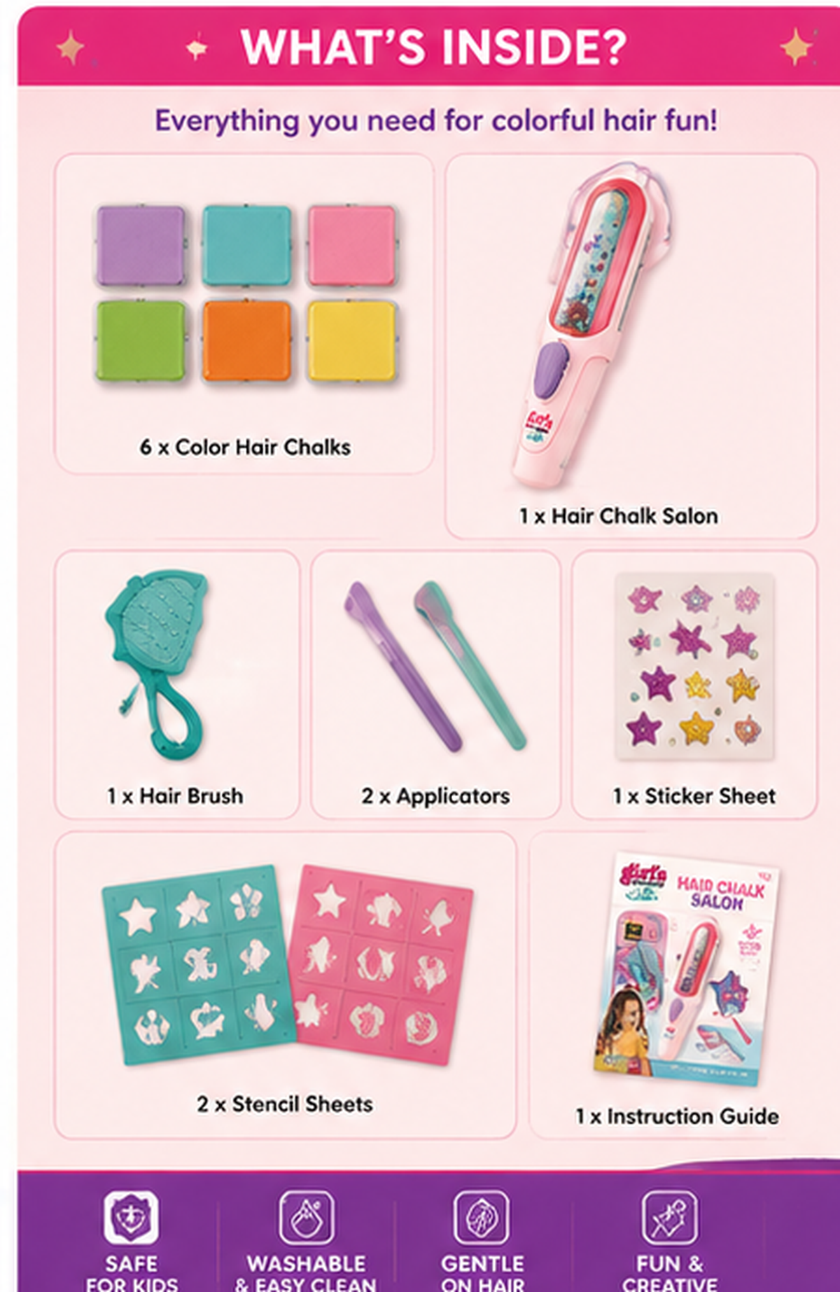 6-Color Hair Chalk Salon Set for Kids